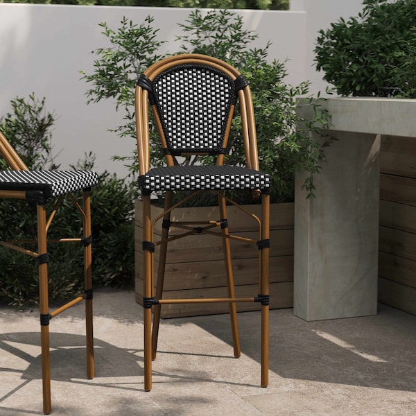 Flash Furniture Bordeaux Stackable IndoorOutdoor French Bistro 30 High Barstool, BlackWhite and Bamboo Finish SDA-AD642001-BS-BKWH-NAT-GG - main